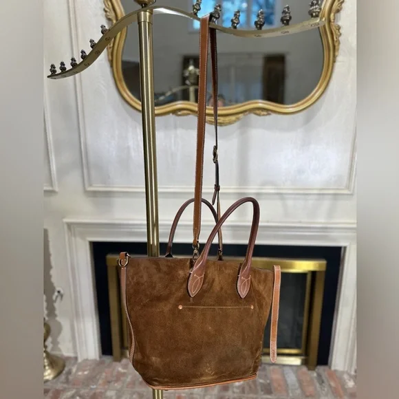 Polo Ralph Lauren Bellport Suede Leather Medium Tote Bag Brown Adjustable Strap - Picture 11 of 16